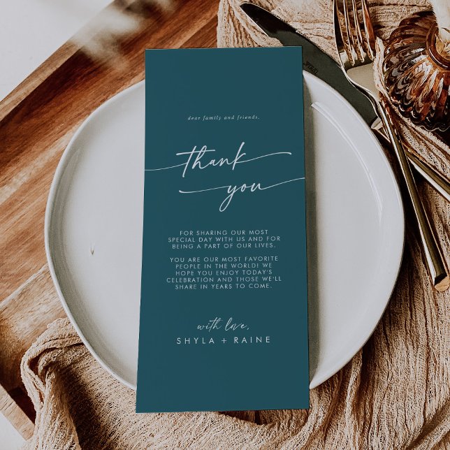 Boho Chic Teal Blue Thank You Place Card (Creator Uploaded)