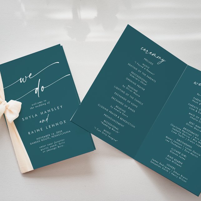 Boho Chic Teal Blue We Do Folded Wedding Program (Creator Uploaded)