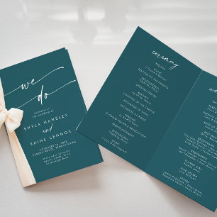 Boho Chic Teal Blue We Do Folded Wedding Program