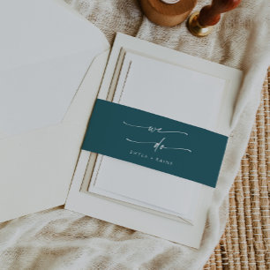Boho Chic Teal Blue We Do Wedding Invitation Belly Band