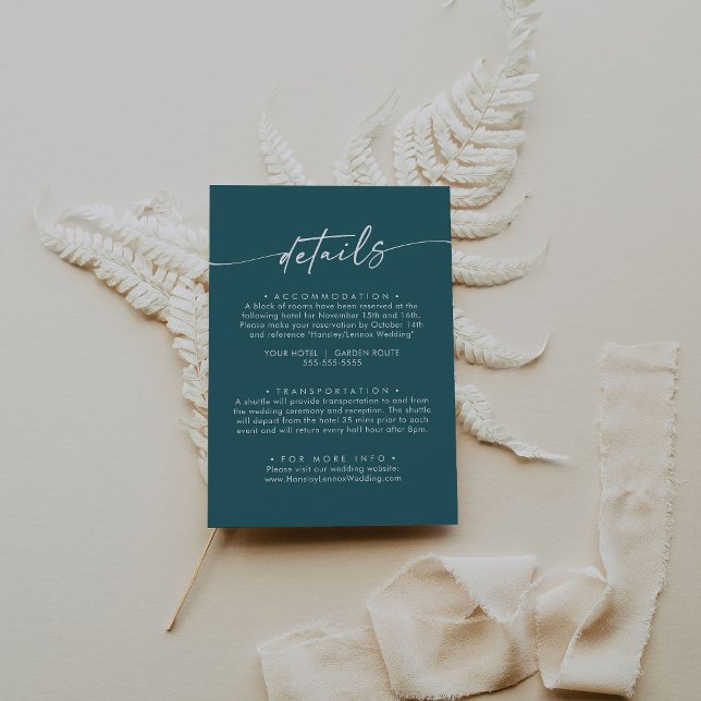 Boho Chic Teal Blue Wedding Details Enclosure Card (Creator Uploaded)
