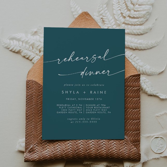 Boho Chic Teal Blue Wedding Rehearsal Dinner Invitation (Creator Uploaded)