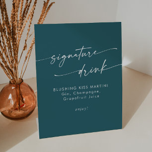 Boho Chic Teal Blue Wedding Signature Drink Pedestal Sign