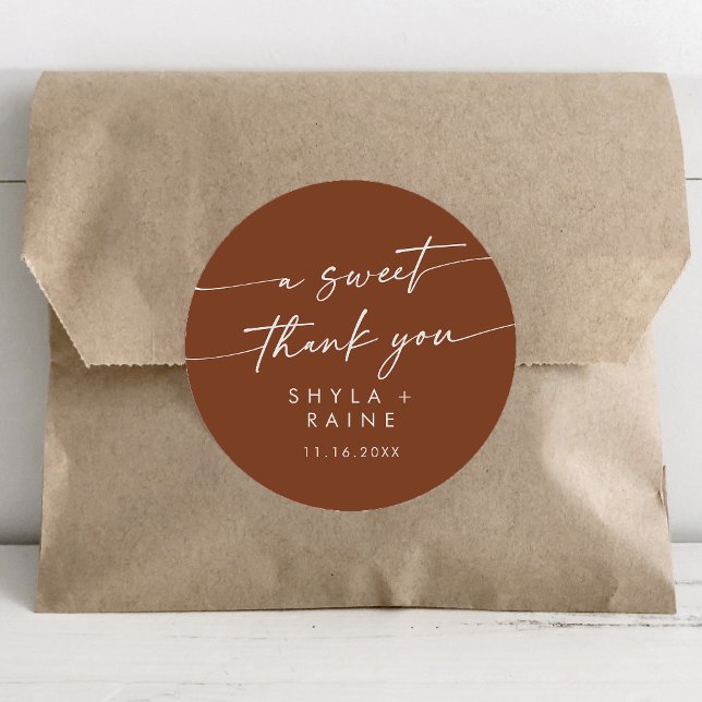 Boho Chic Terracotta A Sweet Thank You Favour Classic Round Sticker (Creator Uploaded)
