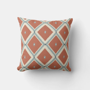 Boho Chic Terracotta and Indigo Geometric Ikat Pat Cushion