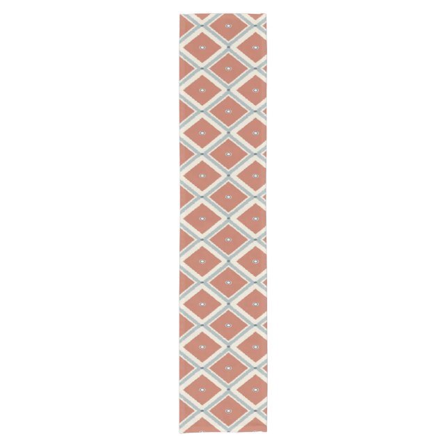 Boho Chic Terracotta and Indigo Geometric Ikat Pat Short Table Runner (Front)
