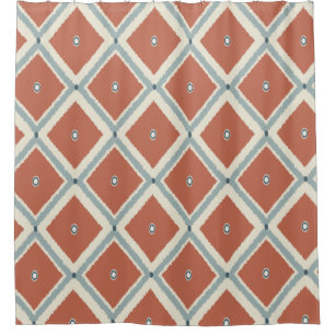 Boho Chic Terracotta and Indigo Geometric Ikat Pat Shower Curtain