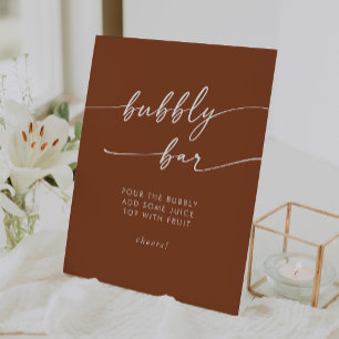 Boho Chic Terracotta Bubbly Bar Wedding Pedestal Sign