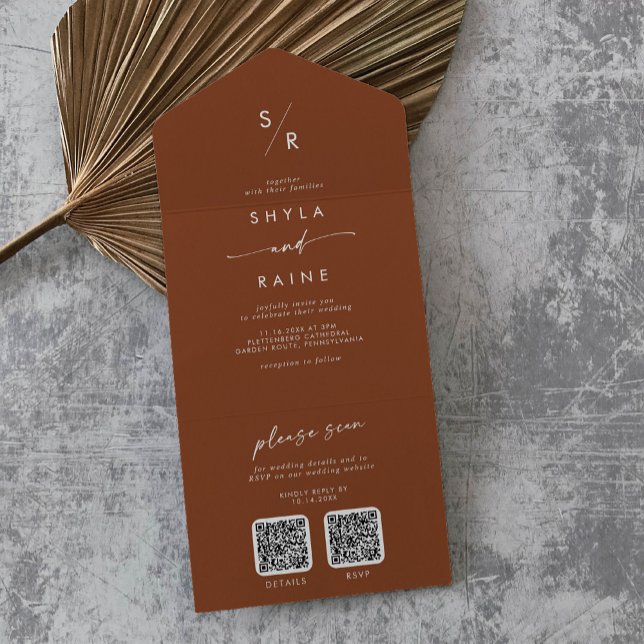 Boho Chic Terracotta Dual QR Code Wedding All In One Invitation (Creator Uploaded)