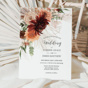 Boho Chic Terracotta Floral Pampas Grass Wedding Invitation