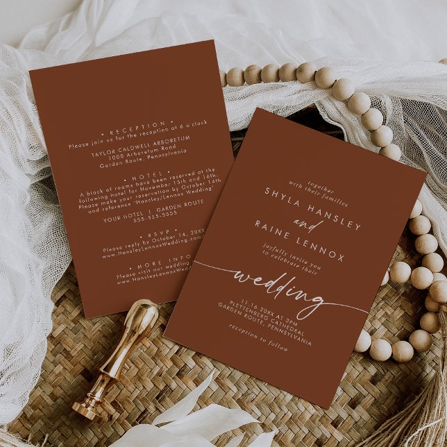 Boho Chic Terracotta Front and Back Wedding Invitation (Creator Uploaded)