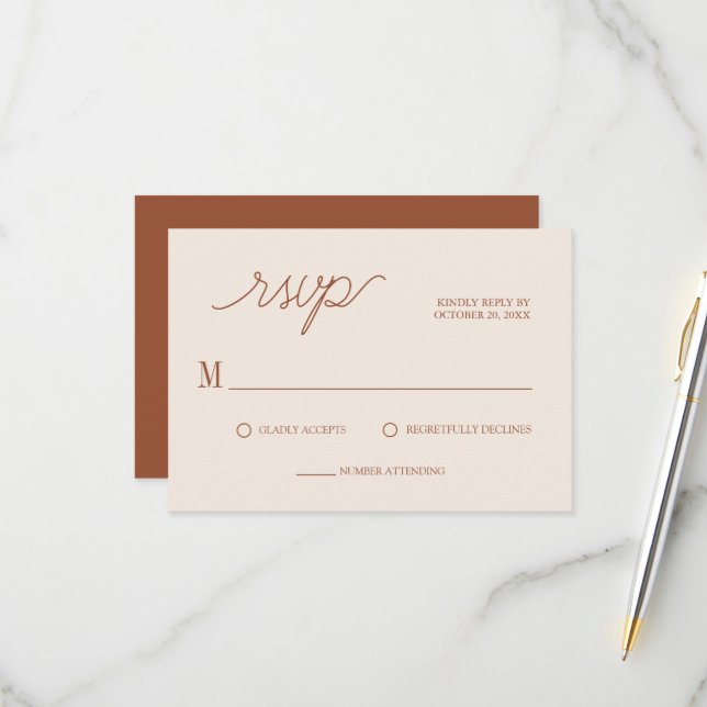 Boho Chic Terracotta Minimal Wedding RSVP Card (Front/Back In Situ)