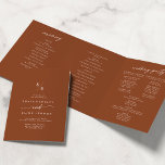 Boho Chic Terracotta Monogram Wedding Tri-Fold Programme<br><div class="desc">This boho chic terracotta monogram wedding tri-fold program is perfect for a minimalist wedding. The earthy burnt orange modern bohemian design features simple rustic calligraphy with a unique yet classic style. Personalise your wedding program with your initials, names, wedding date and location, your favourite quote or lyric, order of service,...</div>