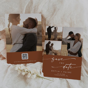 Boho Chic Terracotta Multi Photo QR Code Save The Date