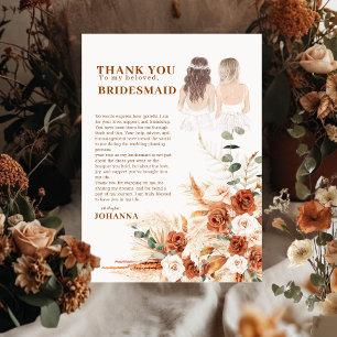 Boho Chic Terracotta Pampas Bridesmaid Thank You  Card