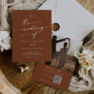 Boho Chic Terracotta Photo QR Code Wedding Invitation