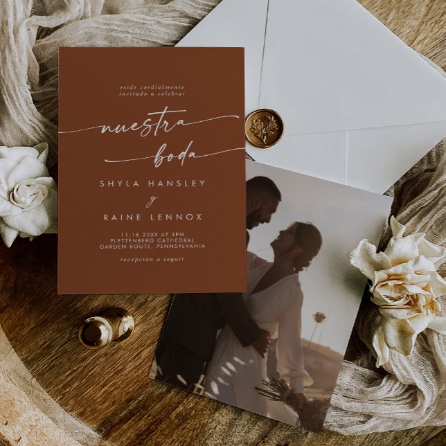 Boho Chic Terracotta Photo Spanish Wedding Invitation (Creator Uploaded)