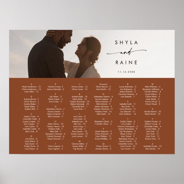 Boho Chic Terracotta Picture Seating Chart (Front)