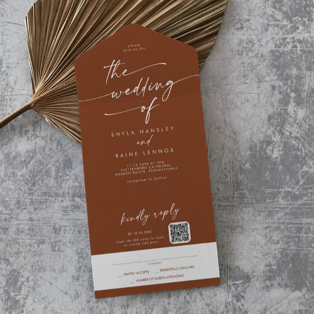 Boho Chic Terracotta QR Code Mail In Wedding All In One Invitation (Creator Uploaded)