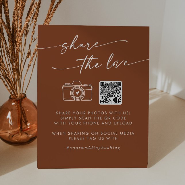 Boho Chic Terracotta Share the Love QR Code Pedestal Sign (Creator Uploaded)