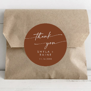 Boho Chic Terracotta Thank You Wedding Favour Classic Round Sticker