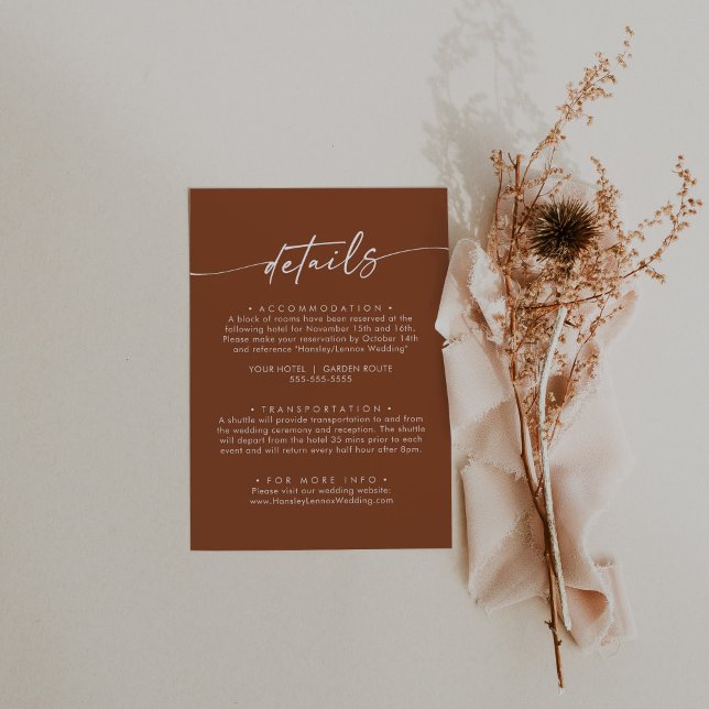 Boho Chic Terracotta Wedding Details Enclosure Card (Creator Uploaded)