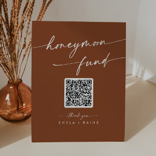 Boho Chic Terracotta Wedding Honeymoon Fund Pedestal Sign