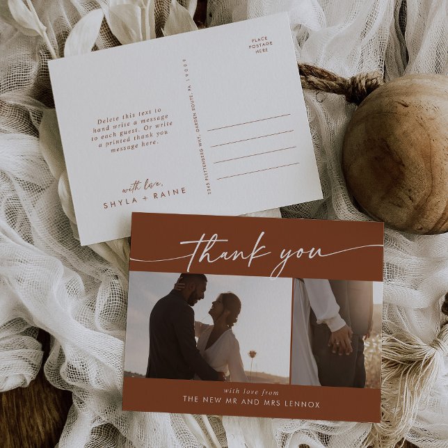 Boho Chic Terracotta Wedding Photo Thank You Postcard (Creator Uploaded)