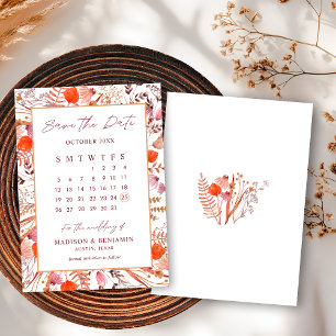 Boho Chic Terracotta Wildflowers Wedding Calendar Save The Date