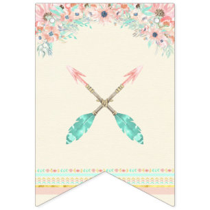 Boho Chic Tribal Arrows Feather Peach Pink Mint Bunting