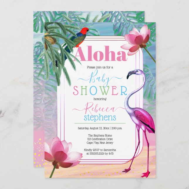 Boho Chic Tropical Beach Watercolor Baby Shower Invitation (Front/Back)