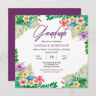 Boho Chic Tropical Hibiscus Graduation Party  Invitation