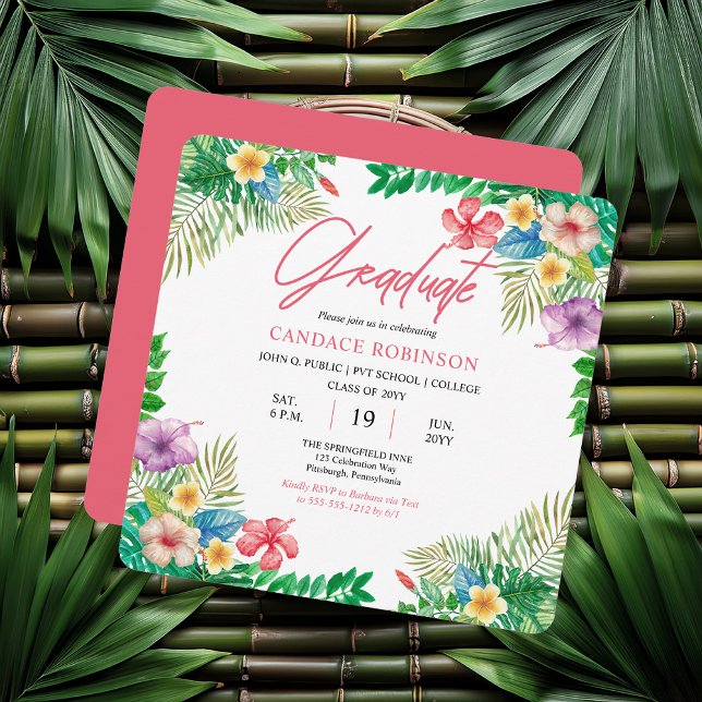 Boho Chic Tropical Hibiscus Graduation Party Invitation (Boho Chic Tropical Hibiscus Graduation Party Invitations - Print | Digital Download)