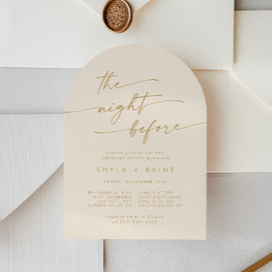 Boho Chic Vintage Gold Arch Rehearsal Dinner Invitation
