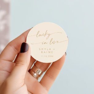 Boho Chic Vintage Gold Lucky In Love Favour Classic Round Sticker