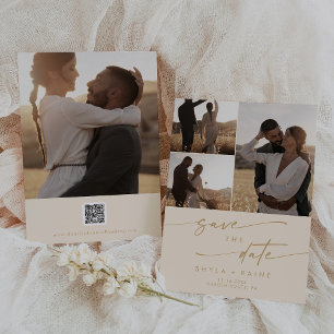 Boho Chic Vintage Gold Multi Photo QR Code Save The Date