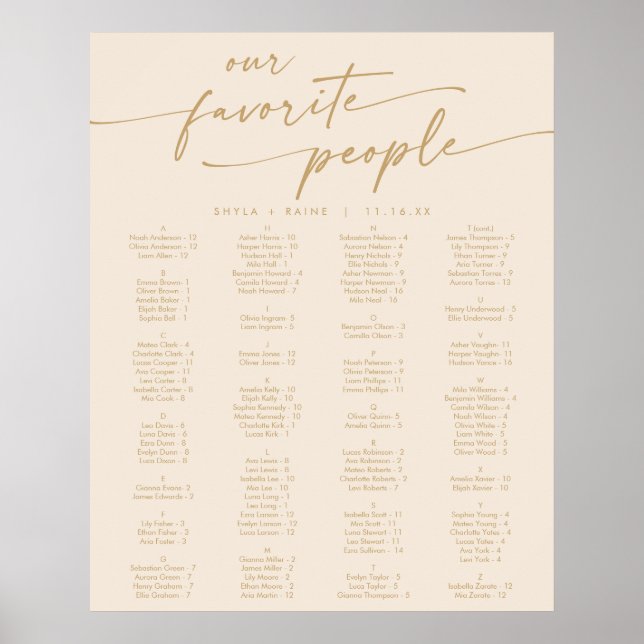 Boho Chic Vintage Gold Printable Seating Chart (Front)