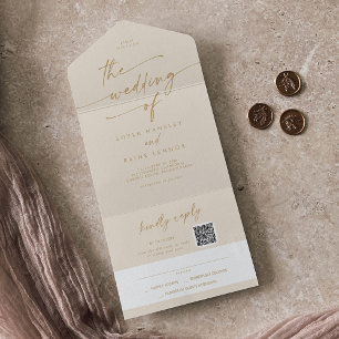 Boho Chic Vintage Gold QR Code Mail In Wedding All In One Invitation