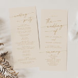 Boho Chic Vintage Gold Tea Length Wedding Program<br><div class="desc">This boho chic vintage gold tea length wedding program is perfect for a minimalist wedding ceremony. The neutral gold and ivory cream modern bohemian design features simple rustic calligraphy with a unique yet classic style. Personalise your wedding program with you names, wedding date, location, order of service, wedding party and...</div>