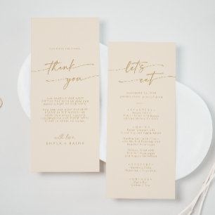 Boho Chic Vintage Gold Thank You and Wedding Menu
