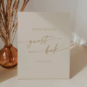 Boho Chic Vintage Gold Wedding Guest Book Pedestal Sign