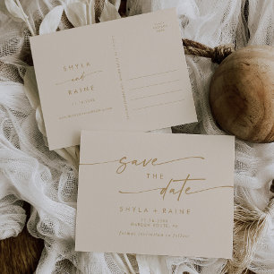 Boho Chic Vintage Gold Wedding Save the Date Invitation Postcard