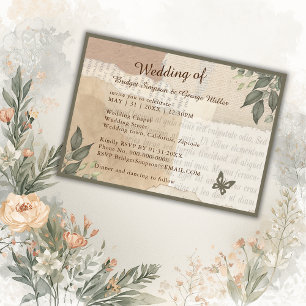 boho chic vintage greenery wedding invitation