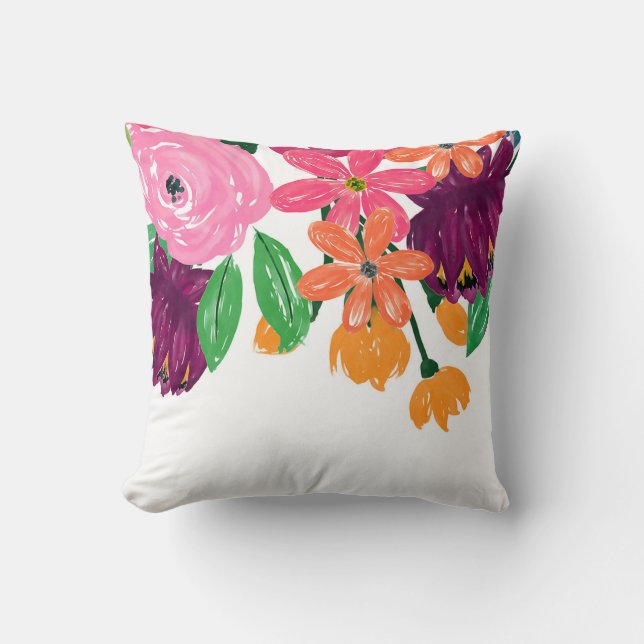 Boho Chic Watercolor Burgundy Pink Flowers Cushion (Front)