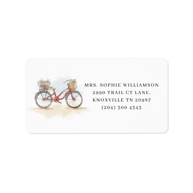 Boho Chic Watercolor Classic Bike Address Label (Front)