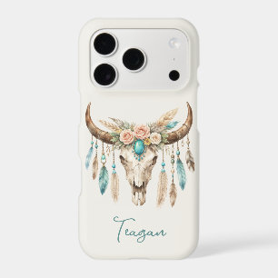 Boho Chic Watercolor Floral Cow Skull