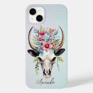 Boho Chic Watercolor Floral Cow Skull  Case-Mate iPhone 14 Plus Case