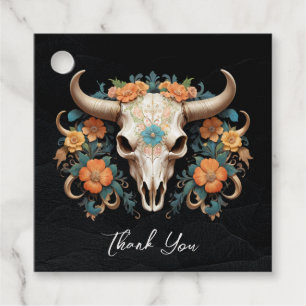 Boho Chic Watercolor Floral Cow Skull Wedding Favour Tags