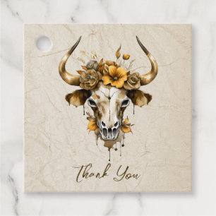 Boho Chic Watercolor Floral Cow Skull Wedding Favour Tags