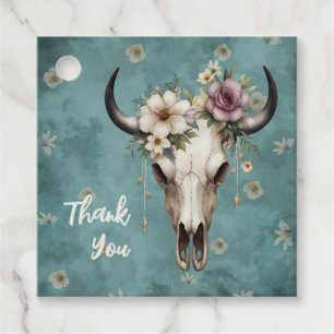 Boho Chic Watercolor Floral Cow Skull Wedding Favour Tags